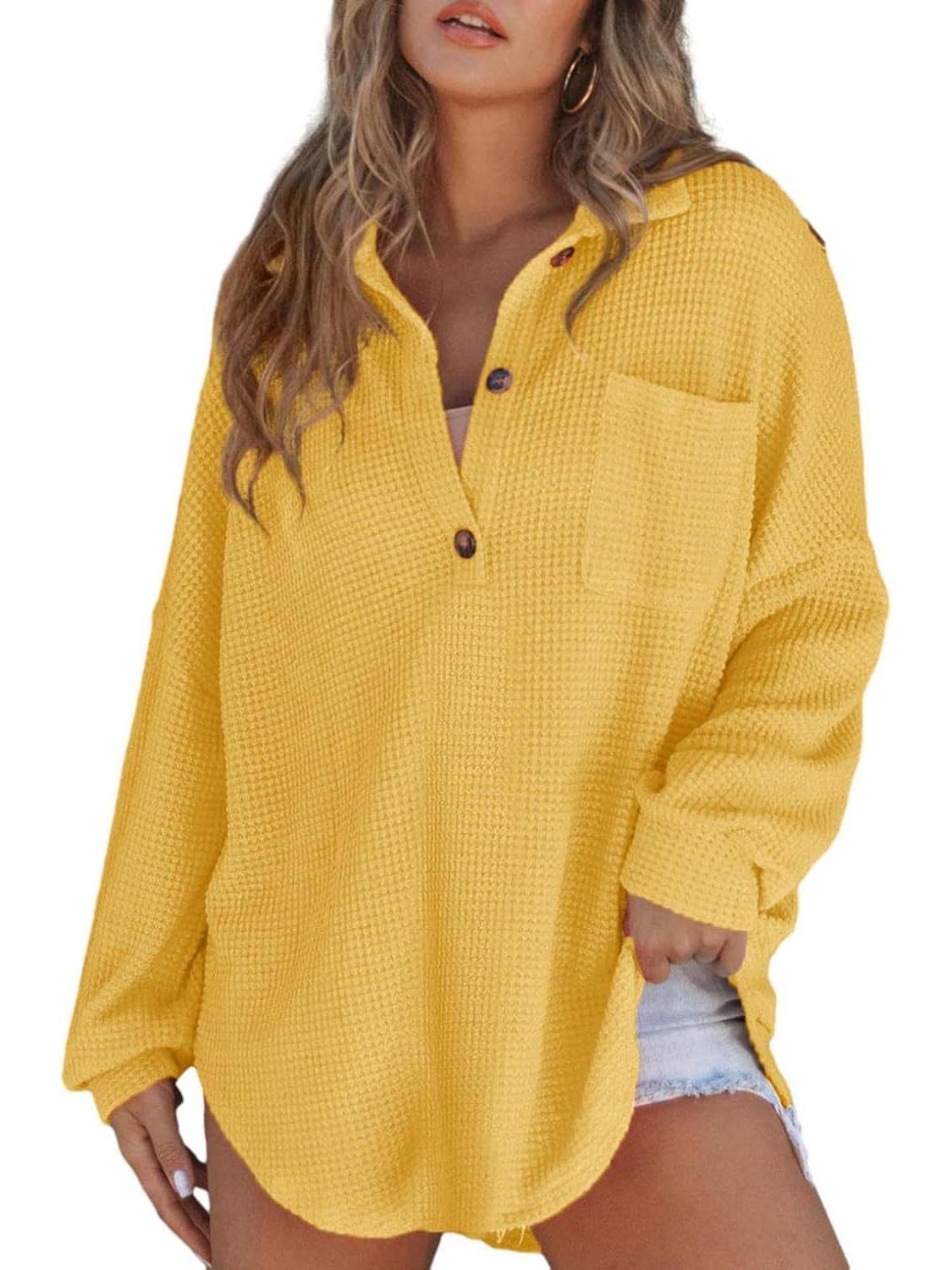 Женский вафельный топ Весна/Лето 2026 - Европейская и Американская Мода XL жёлтый