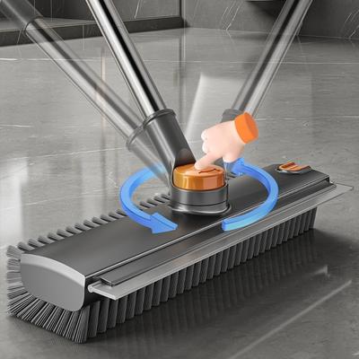 Stainless Steel Floor Cleaning Brush PP Bristles Silicone Scraper Strip Bathroom Sink Brush Adjustable Angle Rotatable