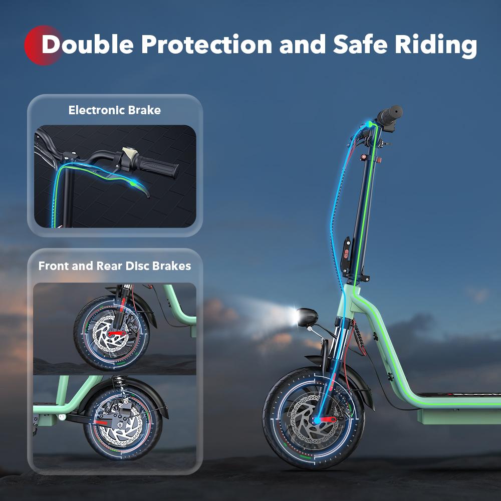 iScooter I12 12-inch Electric Scooter - 35km Range, 500W Motor, Dual Suspension System, Foldable + Seat, Convenient for commuting,Green