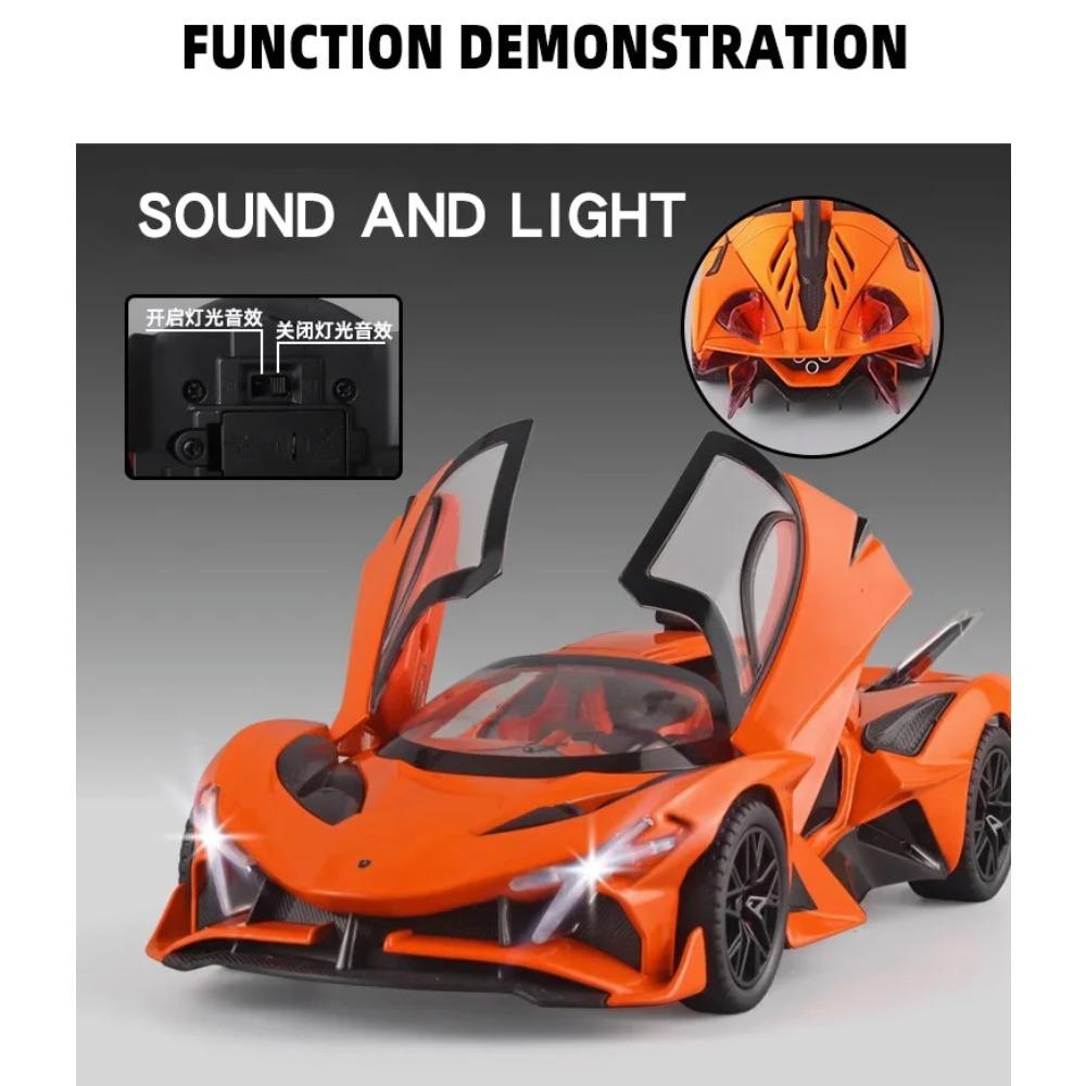 1/24 Scale Apollo Project EVO Super Car Diecast Alloy Vehicle Model Sound & Light Collection Ornaments Toys for Boys Gifts with Kids