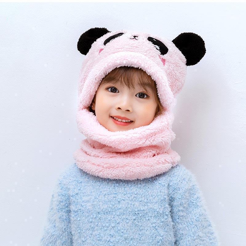 1-3PCS Fashionable Warm Cartoon Animal Winter Hat Set for Boy and Girl  Windproof Soft Hat Scar for Kids School Essential 1PC розовый