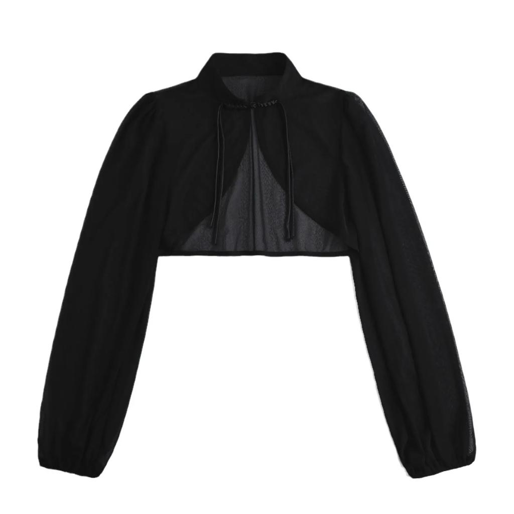 Women's Long Sleeved Shirt Detachable Collar Black Mesh Neckwear Fake Collar Half Shirt Blouse Tops Style False Collar