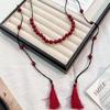 Fashion Personality Red Glass Bead Beaded Tassels Necklace for Women Retro Ethnic Double-layer Fold Wear Sweater Chain Jewelry