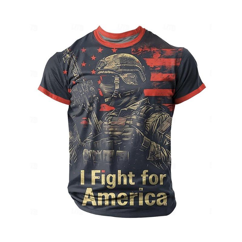 Men's 3d Eagle Pattern Muscle T-Shirt Red White Bold Print Short Sleeve Round Neck Summer Streetwear Casual Tops Gift Boyfrien