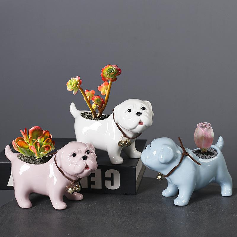 Succulent Flower Pot Creative Ceramic Flower Pot Cute Animal Shar Pei Dog Succulent Plant Flower Pot