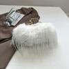 Furry Crossbody Bag with Pearl Handle Fashion Chain Plush Shoulder Bags for Women Soft Faux Fur Evening Party Purse