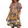 Women's Casual Fashion V-Neck Short Sleeve Floral Print Dress