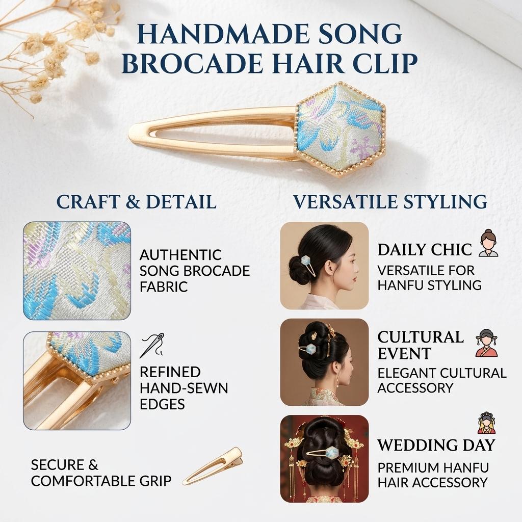 Song Brocade Hair Clip Hand-made Chinese Style Hair Accessories For Hanfu