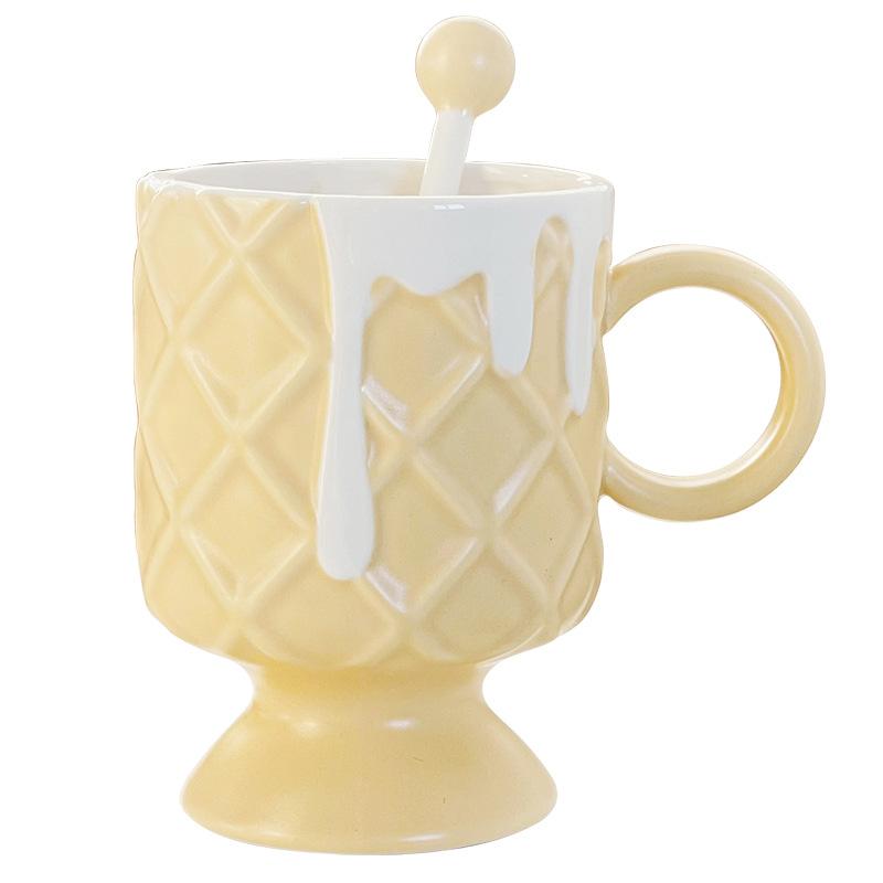 Cream Ice Cream Coffee Cup with Mixing Spoon Ceramic Cup Ins High Value Milk Cup for Girls Household Mug