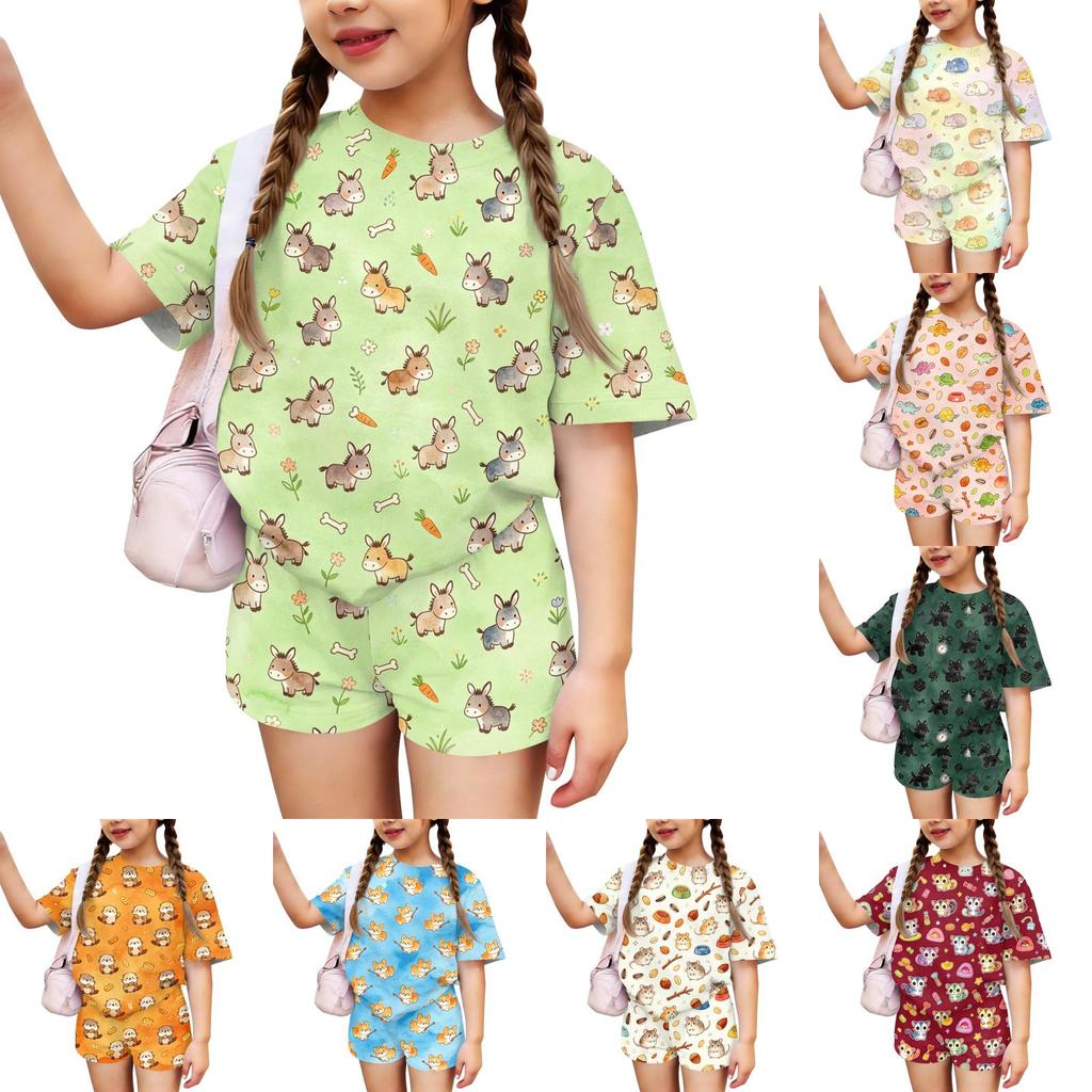Kids Casual Short Sleeve Top and Shorts Set Animal Pattern Lightweight Summer Outfit Soft Fabric Breathable Design Comfortable Fit