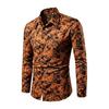Men's Retro Plant Leaf Printed Long Sleeved Shirt with Slim Fit Collar Trend Shirt, Daily Party Casual Men's Top
