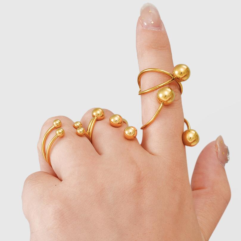 Personality Minimalism Open Adjustable Beads Ring Waterproof Stainless Steel Rings For Women Men Accessories Finger Jewelry Gift