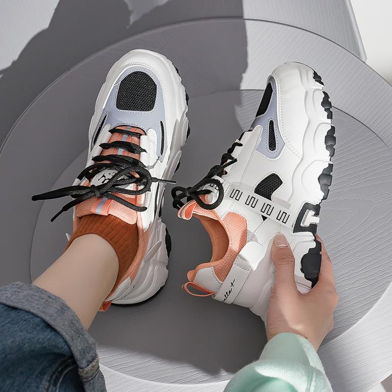 

New dad shoes women s Korean version of sports shoes candy color lace-up casual street style Internet celebrity women s shoes platform running shoes 40