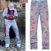 FlowStreet Uomo Jeans Stampa Pantaloni Dritti Uomo Denim Jean Bottoni Tasche Pantaloni Streetwear High Street Vita Media Foro Giuntato Primavera Estate