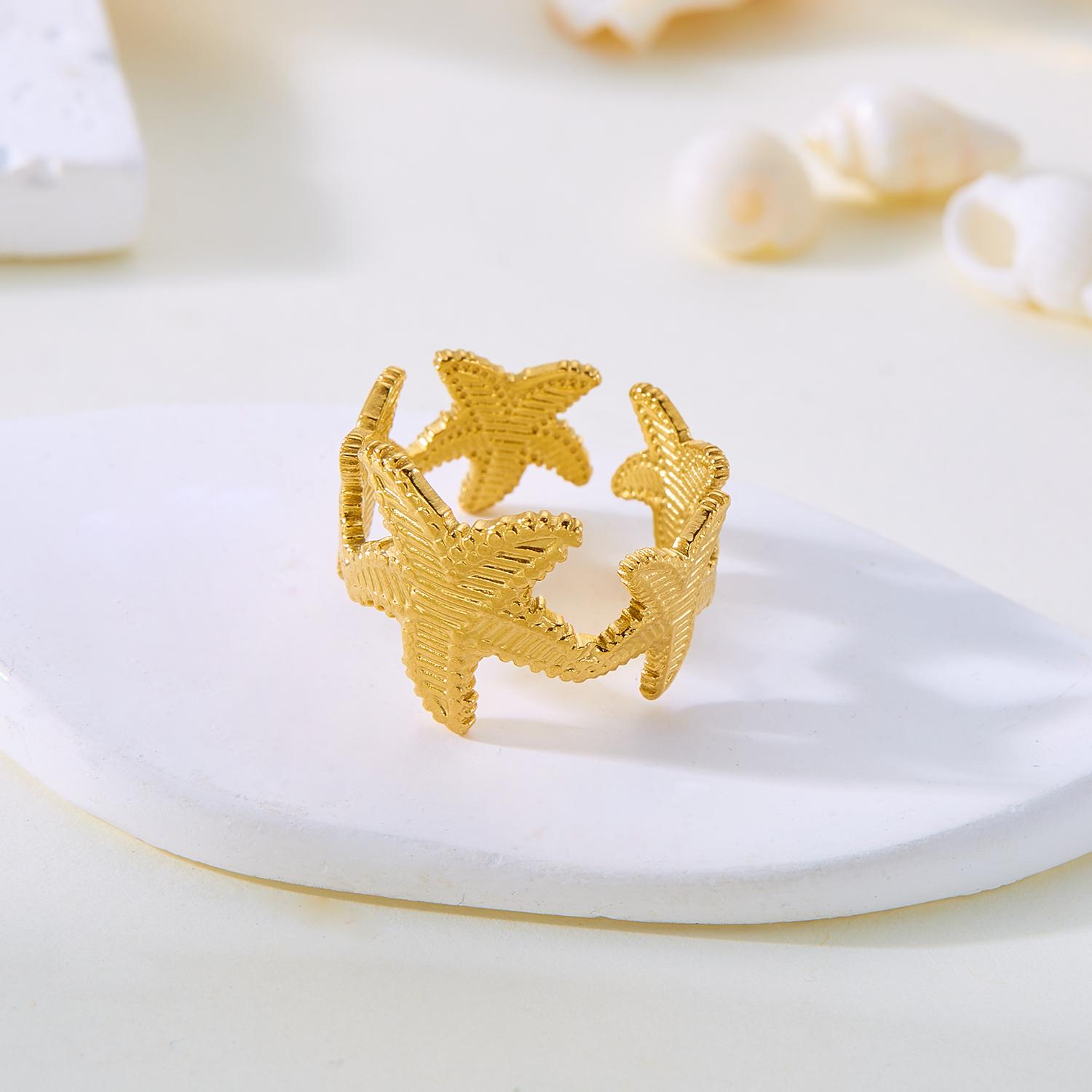 

Stainless Steel Shell Rings For Women Vintage Gold Color Starfish Conch Adjustable Finger Ring Summer Ocean Beach Party Jewelry resizable