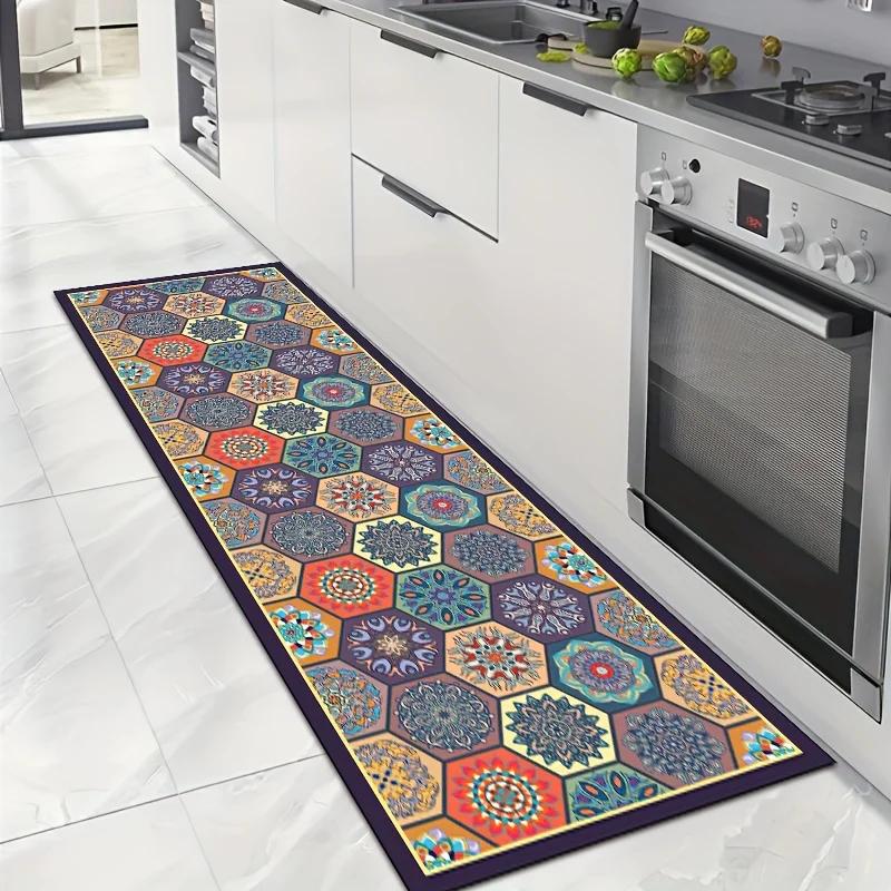 American-Style Flannel Kitchen Rug  & Water Absorbent Dirt-Resistant Quick-Dry Floor Mat for Laundry Room Hallway Home Decor