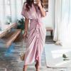 2026 Womens Elegant V-Neck Wrap Tie High-Waist Floral Print Long Dress Slim Fit Casual Office Wear
