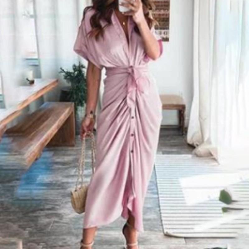 2026 Womens Elegant V-Neck Wrap Tie High-Waist Floral Print Long Dress Slim Fit Casual Office Wear