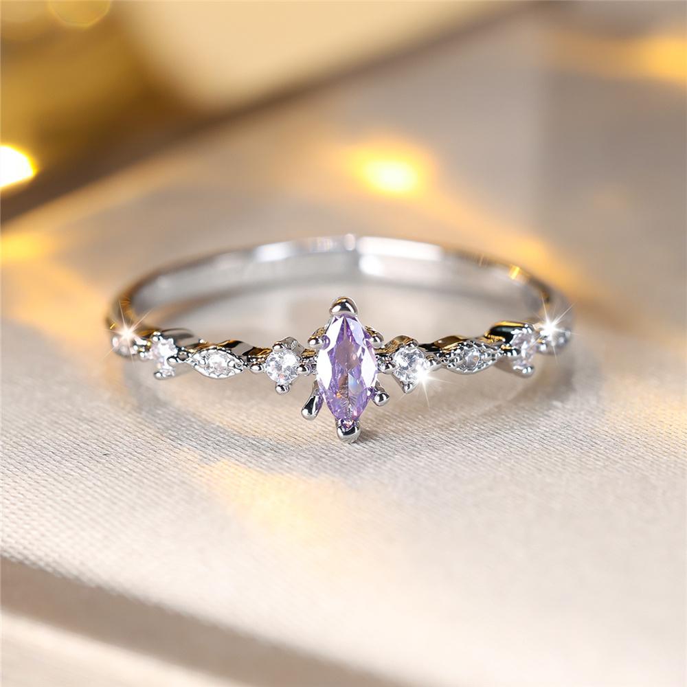 Charm Female Purple Blue Zircon Stone Ring Silver Color Luxury Girlfriend Gift Wedding  For Women