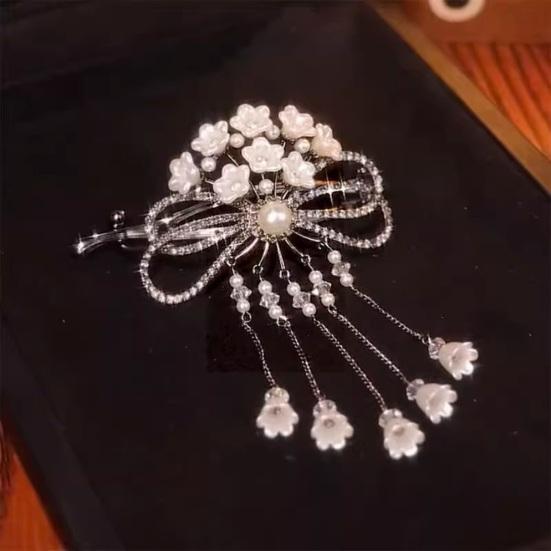 Women Hair Barrette Flower Decor Faux Pearl Tassel Bow Hollow Out Shiny Sequin Anti-slip Hair Decoration Lady Hair Accessory
