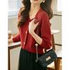 Chinese Style Winter New Vintage Red Sweater Square Collar Soft Sticky Loose Knit Warm Single-breasted Long Sleeve Pullover Tops