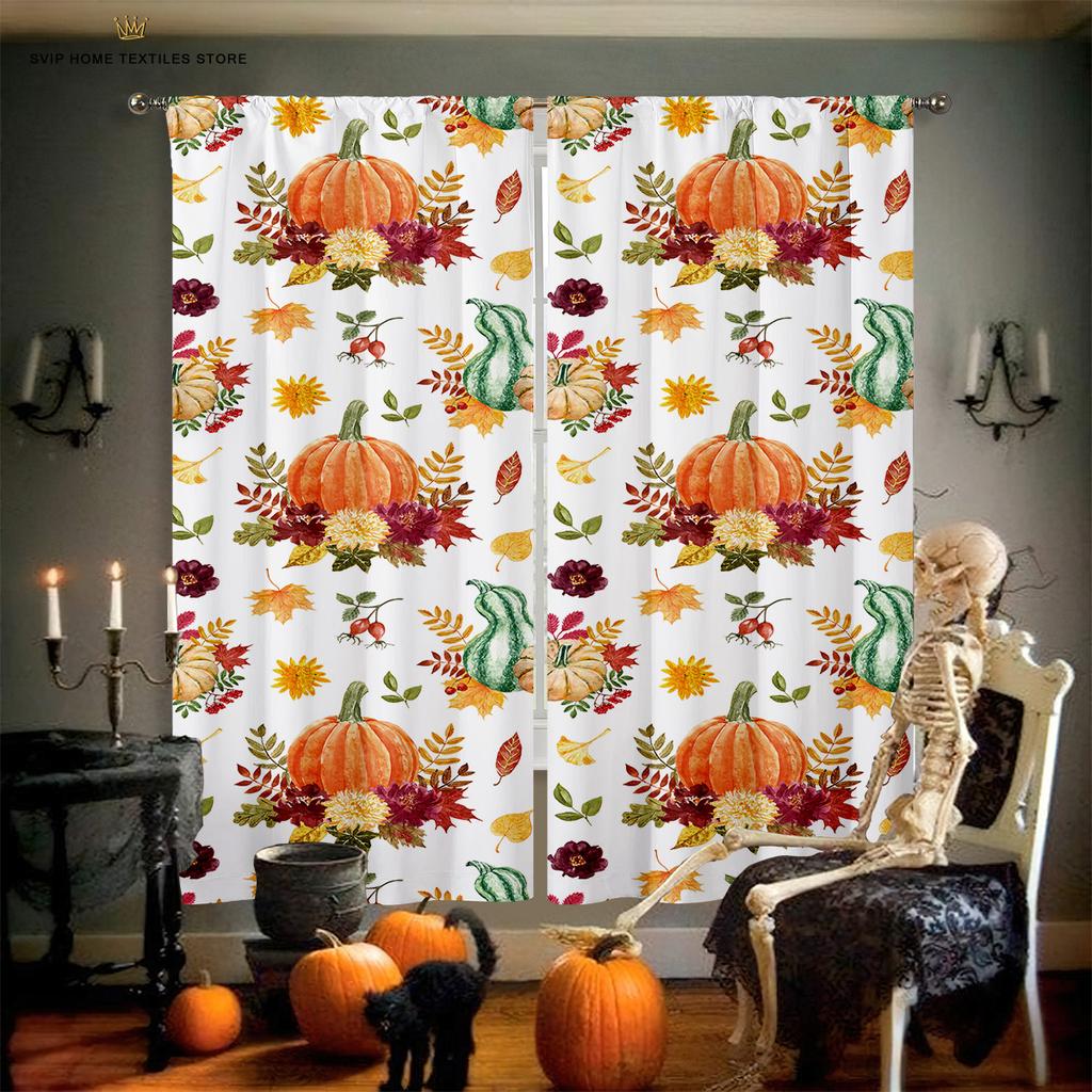 Blackout Insulation Curtains, Cartoon Print, Halloween, Pumpkin, Castle, Bedroom, Restaurant, Holiday Party, Decorative Curtain