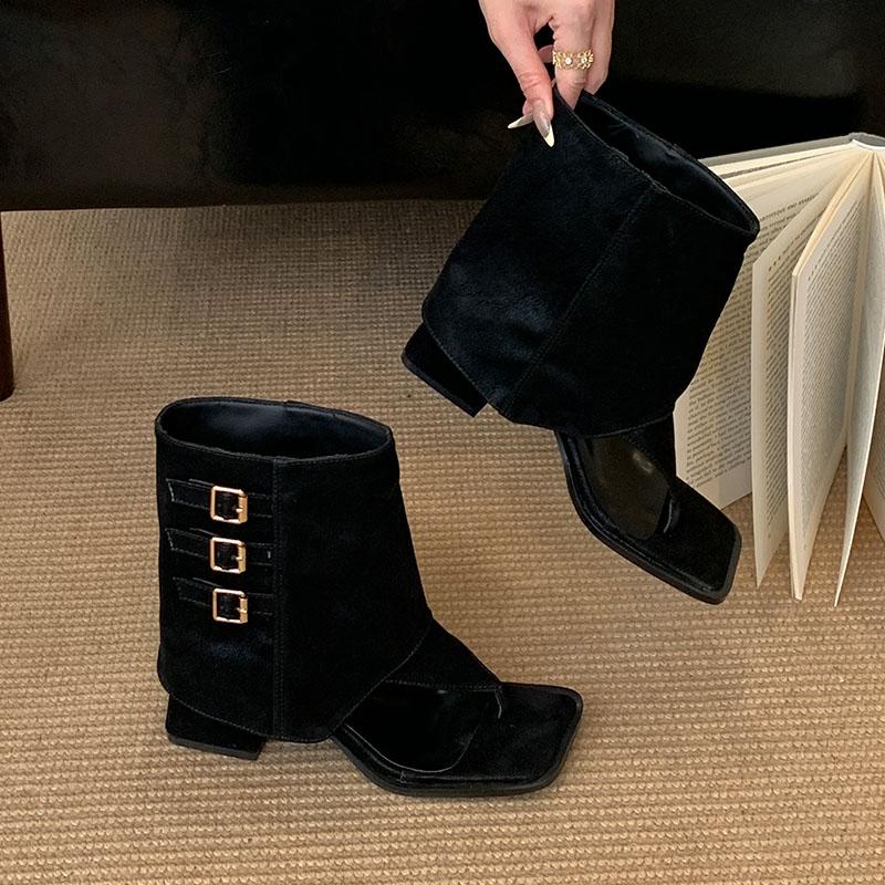 Mode Mode Schnalle Damen Knöchelsandalen Stiefel mit Absätzen Schuhe Weiblich Offene Zehen Fußbekleidung Slip On Damen Kurze Stiefeletten Zehensandalen