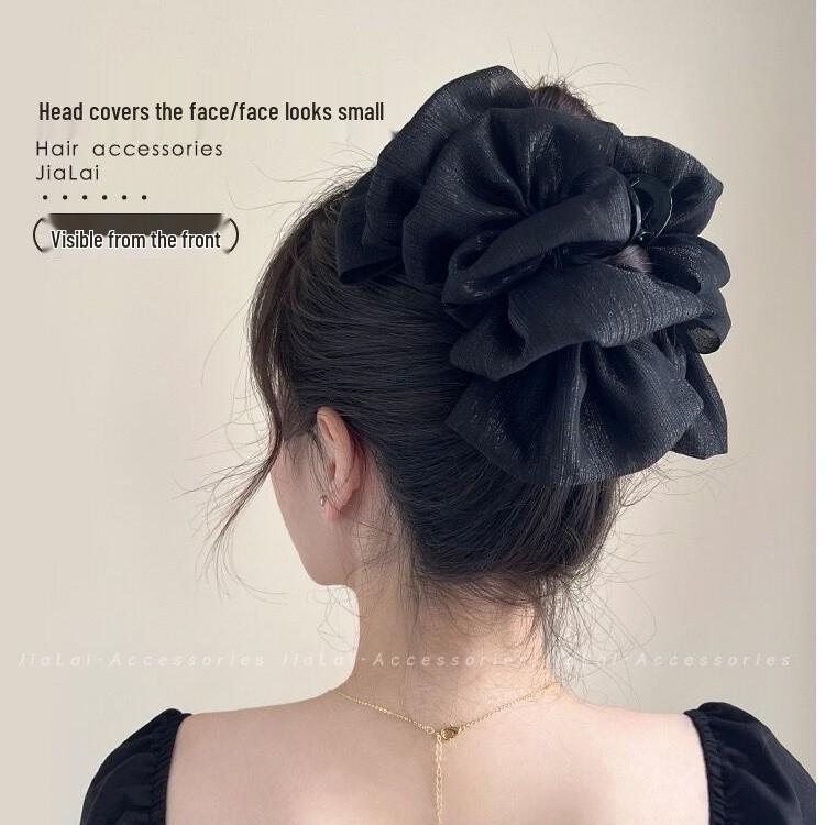 Silver Mesh Bow Bubble Claw Hair Clip for Women - Enhances Hair Volume, Perfect for Updos.