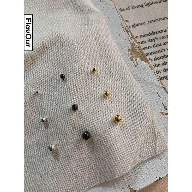 

European and American Style Sterling Silver Earrings Trendy Cool Personality Hip-Hop Women s Gold Bag Black 3mm Pair [Free Sterling Silver Ear Plugs]