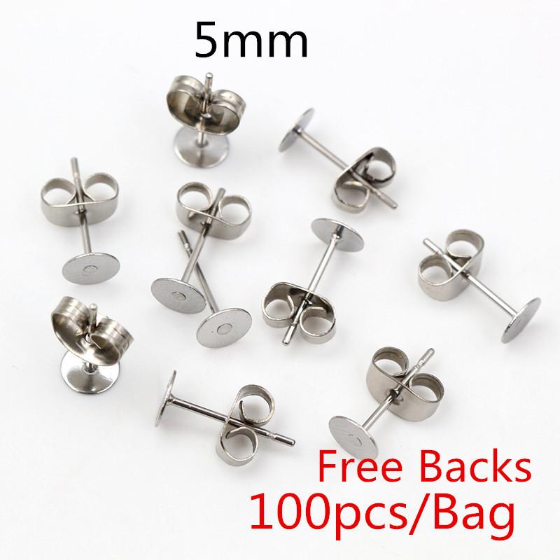 50-100 stuks/partij Gouden Roestvrij Staal Oorbellen Studs Lege Stiftbasis Pinnen Met Oorbellen Dop Sluitingen Oor Achterkant Voor DIY Sieraden Maken