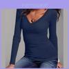Elegantes Herbst- und Winter Langarmshirt Einfarbig V-Ausschnitt Slim Unterhemd