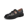 Fashion Women's New Spring and Autumn Round Head Thick Bottom Hollow Metal Belt Buckle Middle Heel Large Roman Casual Single Shoe