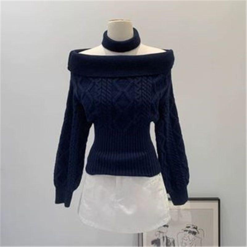 2026 Women's Elegant Slim Fit One-Shoulder Cable Knit Sweater - French Retro, Soft Texture, Christmas Edition