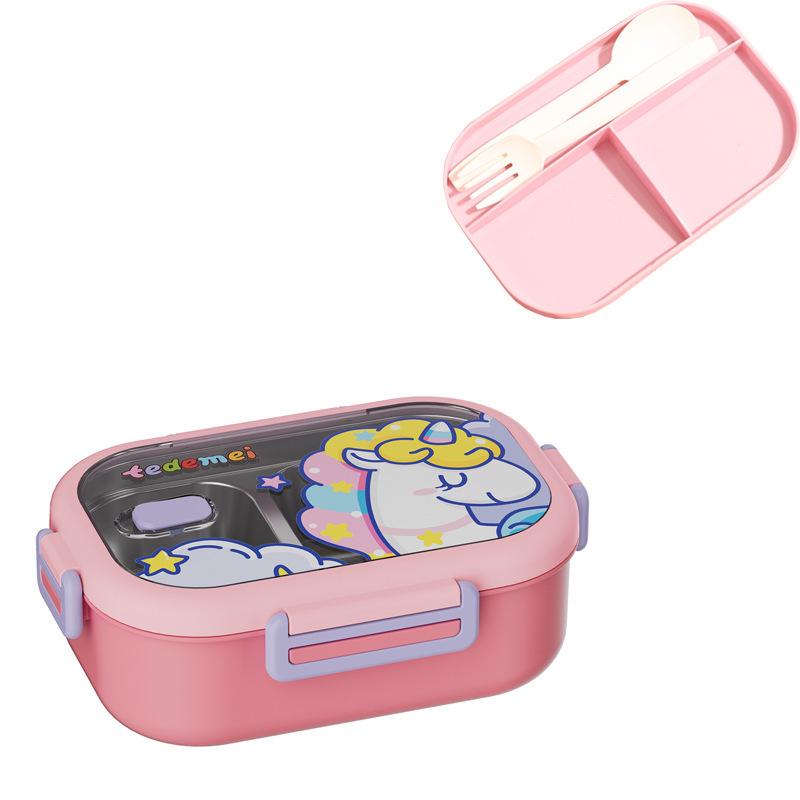Kids' Cartoon Insulated Bento Box with Cutlery, Dual-Compartment, Food-Grade 304 Stainless Steel