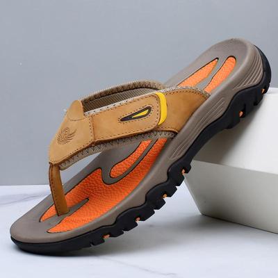 Grandes tongs d'extérieur antidérapantes résistantes à l'eau pour hommes en cuir de vache
