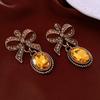 Elegant Knot Diamond Embedded Enamel Flower Earrings Vintage Court Style Women's Fashion Jewelry Personality Trend