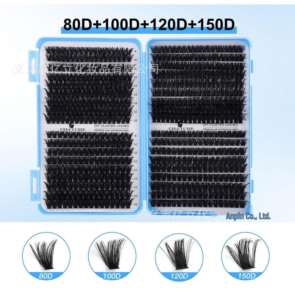 DIY Natural Dense Cluster False Eyelashes, Self-Adhesive 720 Segmented 10150D Curl, Individual Clusters