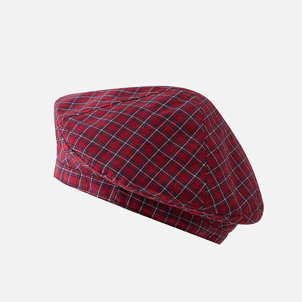 Women Retro Style Thin All Match Plaid Printing Beret Painter Cap