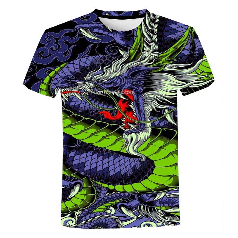

Новая мужская красивая футболка с коротким рукавом и круглым вырезом, модная футболка с принтом дракона в 3D, повседневная удобная уличная футболка 3XL