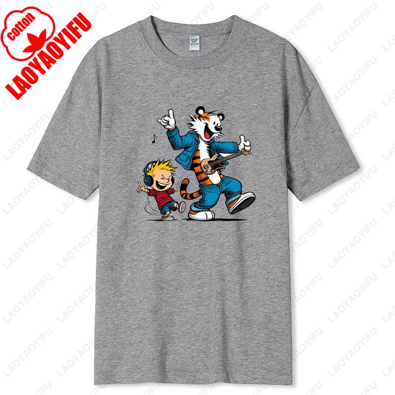 Vintage Inspired Calvin and Hobbes Graphic Tees Comfortable Cotton Unisex TShirt Classic Comic Print Men Women Loungewear Tops