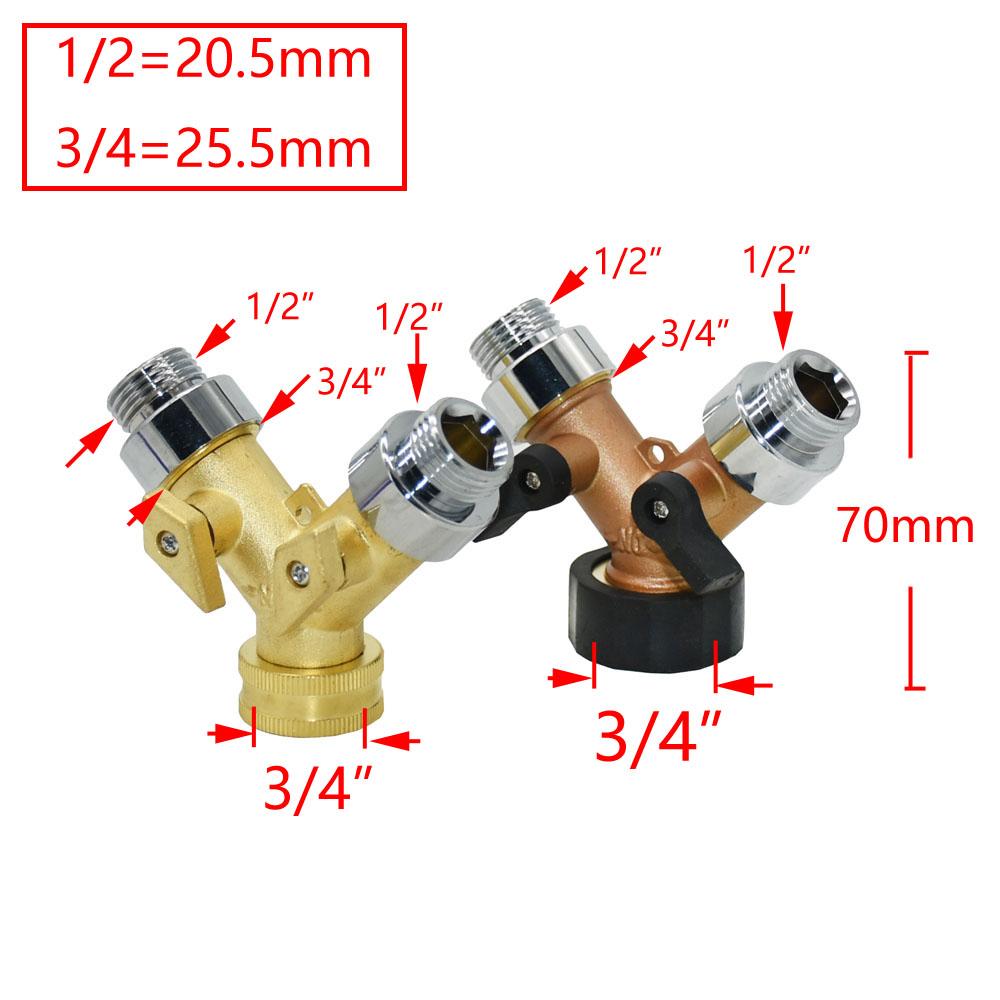 Brass 2-Way Garden Tap 3/4 Female To 1/2 3/4 Y Irrigation Valve Water Splitter Quick Connector Garden 1 Set