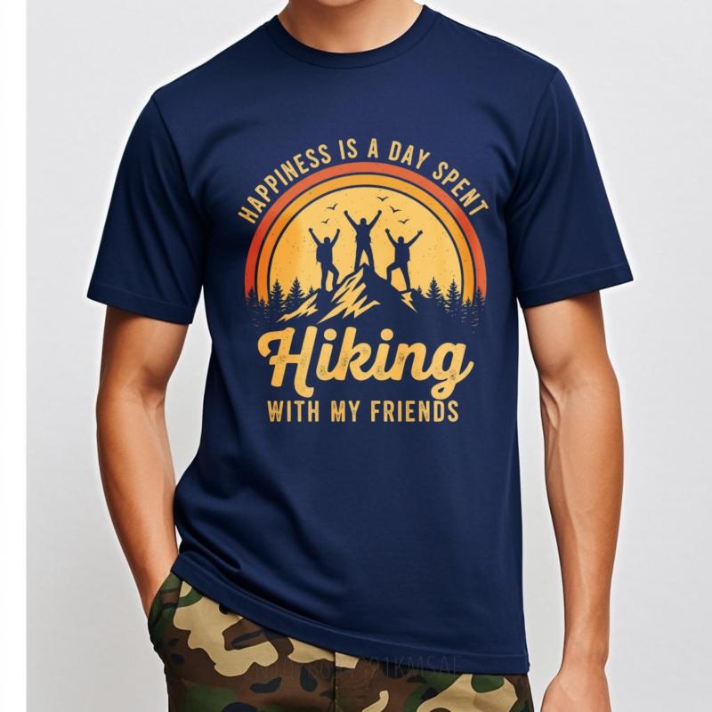 Breathable For Unisex Round Neck T Shirt Big Size Happiness Is A Day Spent Hiking With My Friends Minimalist Teeshirt Unisex Tops