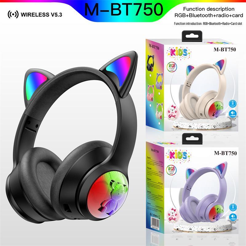 BT750 Wireless Cat Ear Over-Ear Headset for Kids - Gradient Design, Bluetooth, Gaming & Streaming