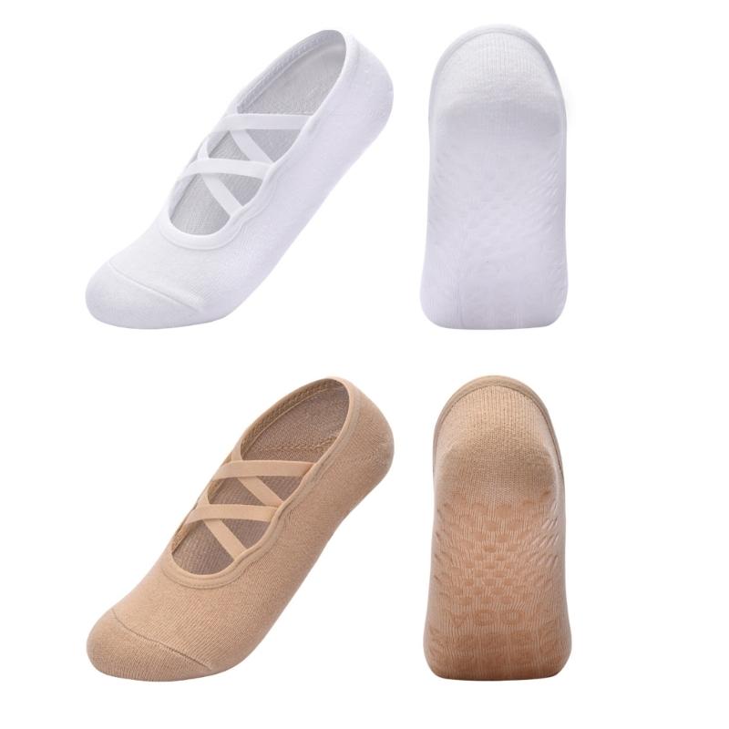 2 Pairs Women's Crisscross Strap Yoga Socks With Nonslip Grip Low Cut Cotton Socks For Pilates Barre Ballet Barefoot