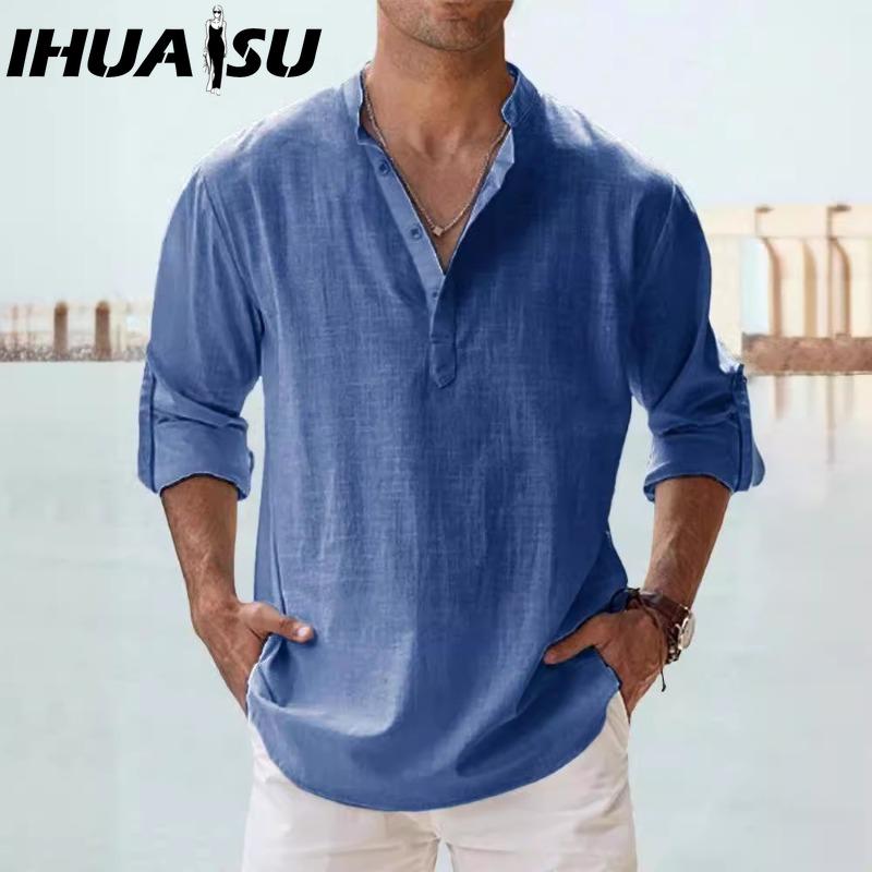 

IHUASU Футболка из хлопка с длинным рукавом, мужская модная свободная рубашка с принтом, сострадательная рубашка XXXXXL синий