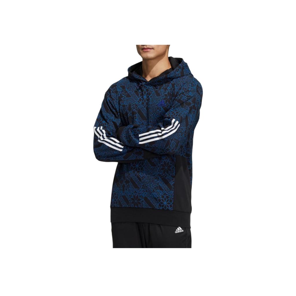 Adidas Full Print Sports Pullover Hoodie Men Hoodie Navy-Blue HE2914