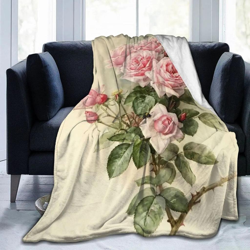 Pink Rose Flowers Printed Blanket for Sofa Bed Travel Camping Living Room Office Conditioning Blanket for All Seasons Gifts