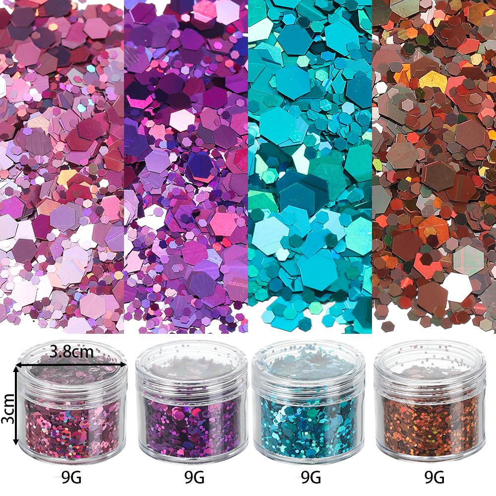 

4Bottle/Set Holographic Hexagon Chunky Glitter Epoxy Resin Filler Flakes Laser Sequins for DIY Epoxy Resin Nail Art Fillings