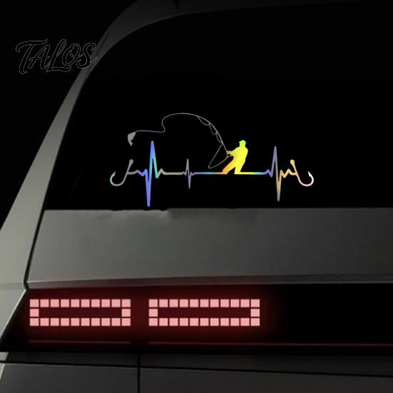 Non Fading Vehicle Decal for Men Fishing Heartbeat Car Sticker Decal, 6.7" X 3.1" Waterproof Vinyl Auto Window No Residue Exterior Body Decoration,