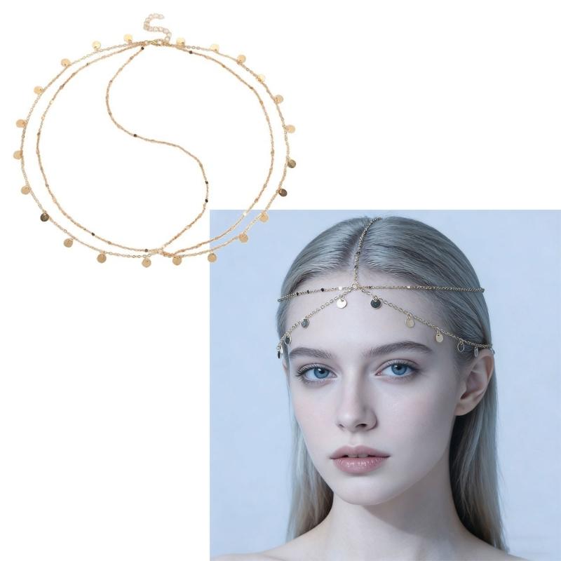 Shimmering Golden Hair Jewelry Featuring Swing Fringe Design For Evening Occasion